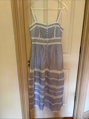 GAP Blue and White Striped Lace-Trim Maxi Dress